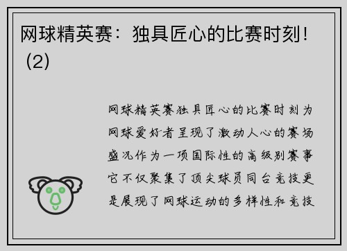 网球精英赛：独具匠心的比赛时刻！ (2)